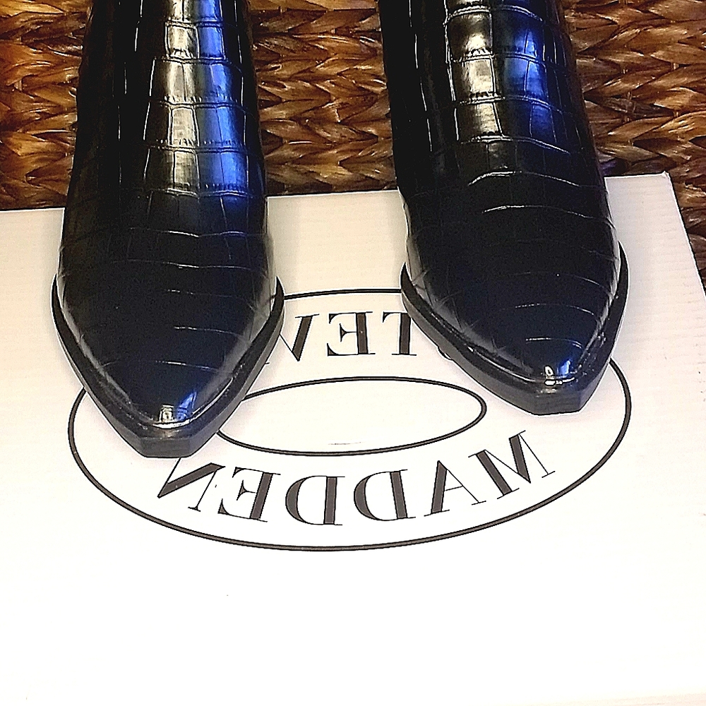 Steve Madden black crocodile mules